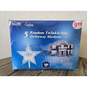 Vintage 5 Random Twinkle 6" Star Driveway Marker Christmas Light Set Winter Work